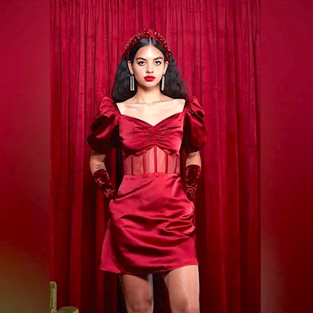 New Autumn Adeigbo Clarette Taffeta Puff Sleeve Corset Mini Dress size 4 80%OFF